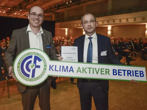 Übergabe des Emissionsberichtes und Auszeichnung mit dem CCF-Label „KLIMA AKTIVER BETRIEB“ der Energieagentur Kreis Konstanz auf dem Unternehmerforum Radolfzell 2015